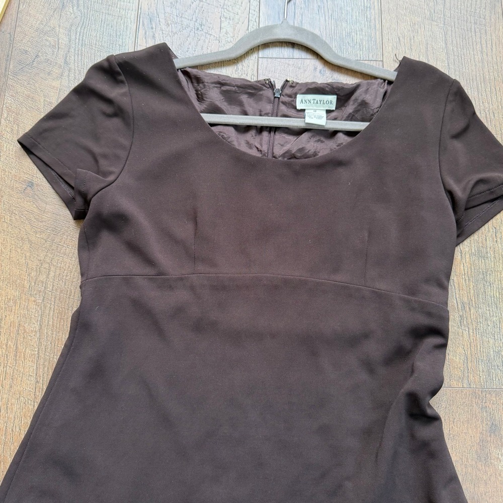 Vintage Ann Taylor 90s Brown Empire Waist Cap Sleeve A Line Dress Size 12